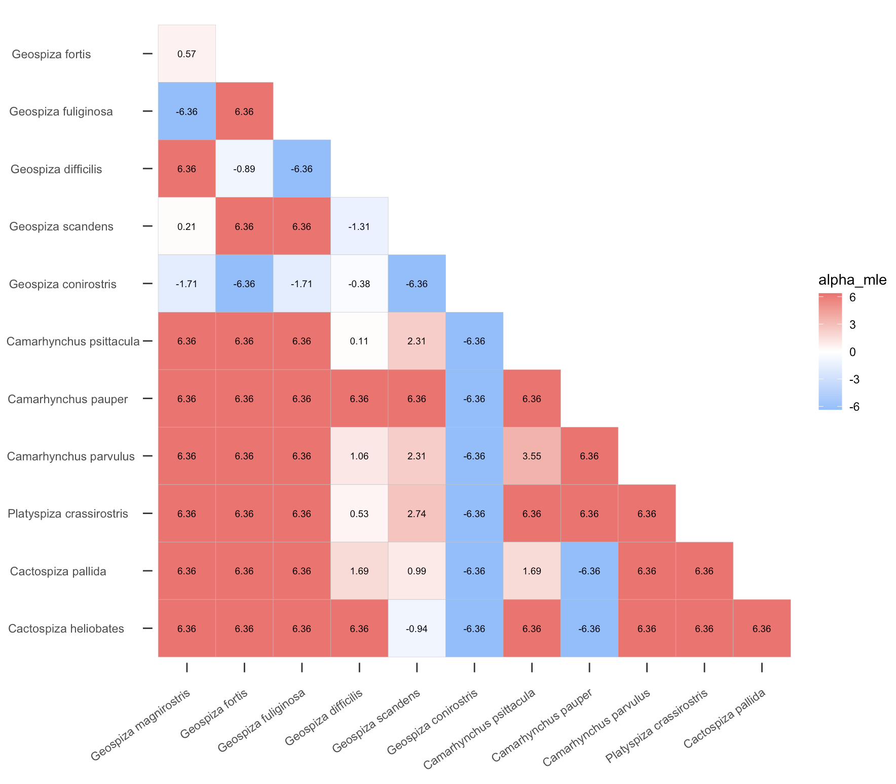 Alpha MLE among species-pairs (row elements)